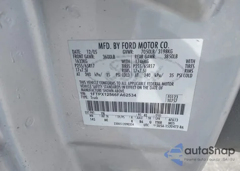 2006 Ford F-150 Lariat/Xl/Xlt from USA, damaged, VIN 1FTPX12566FA62534